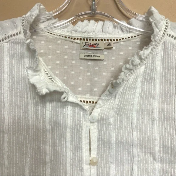 Faherty Willa Organic Cotton Ruffled Pintucked White Ivory Blouse - Picture 5 of 7